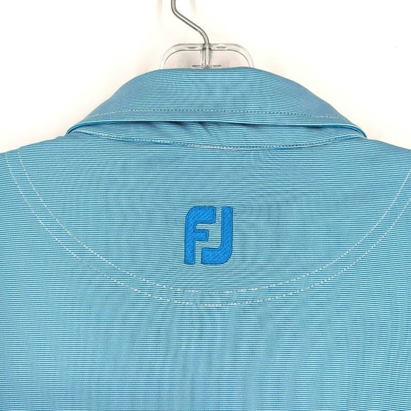 FootJoy Polo Shirt XL Blue Stripe Embroidered Stretch Short Sleeve Collared Golf - Picture 7 of 9